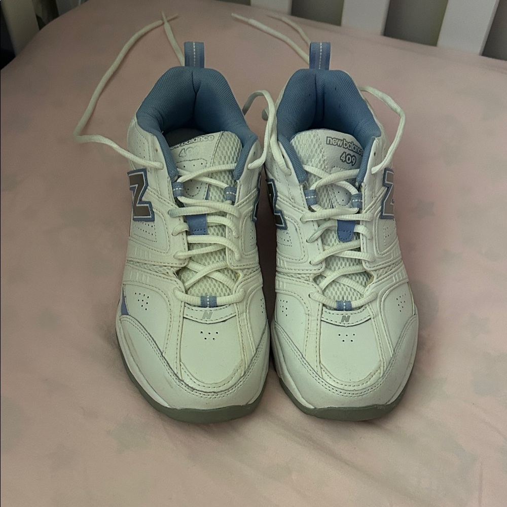 New Balance womens White and Light Blue Sneakers